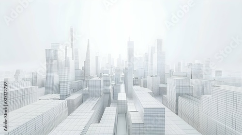 Fototapeta Naklejka Na Ścianę i Meble -  White city with wire frame, abstract city, future city. 3D rendering