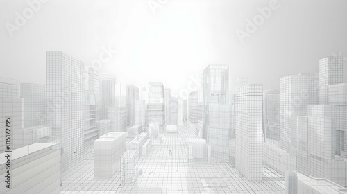 White city with wire frame  abstract city  future city. 3D rendering