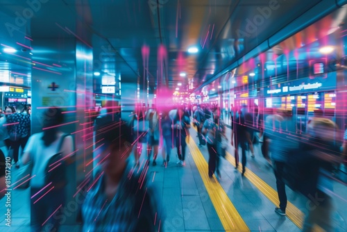 Wallpaper Mural Motion blur of people walking in a busy city street with a blue tint. Torontodigital.ca