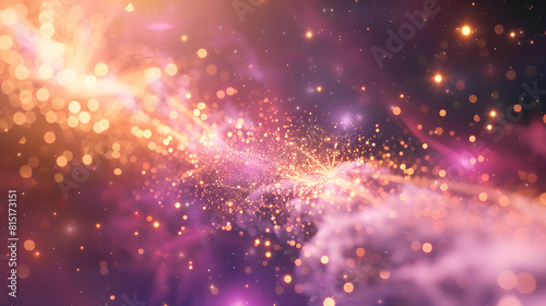 Cosmic background with golden dust and sparkling stars