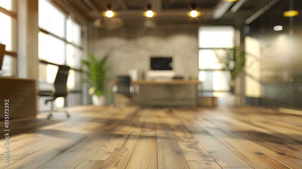 Fototapeta premium Abstract blurred photo of empty room with wooden floor.