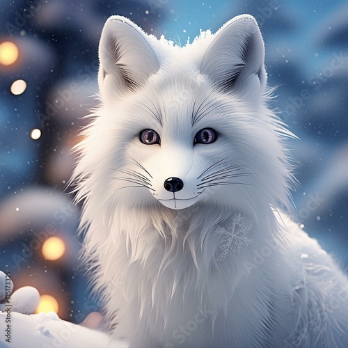 Adorable zorro ártico, zorro de las nieves, zorro blanco en la nieve, creado con IA generativa 
