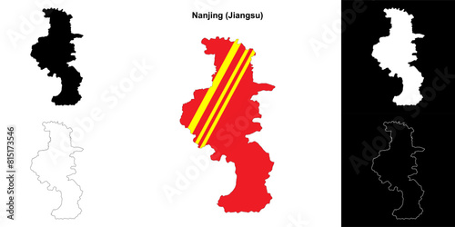 Nanjing blank outline map set
