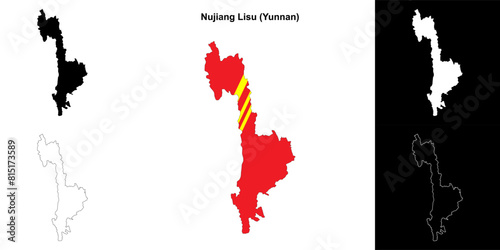 Nujiang Lisu blank outline map set