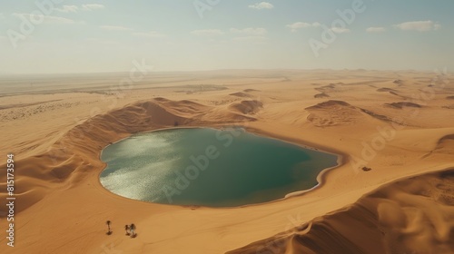 Aerial View of a Desert Oasis with Lake