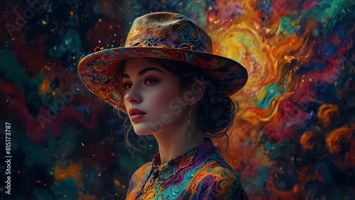 painting of a woman with a hat and dress in a city, elegant digital painting, gorgeous digital painting, beautiful character painting, digital art oil painting, beautiful gorgeous digital art, beautif