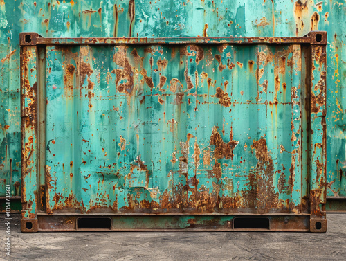 Rusty Green Metal Container on Urban Background