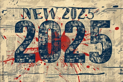 2025 old newspaper background, news paper 2025 vintage greeting card, antique newsprint article