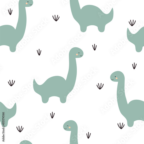 Cute seamless pattern with dinosaurs. Baby pattern. Vector illustration on white background. It can be used for wallpapers  wrapping  cards  patterns for clothes and other.