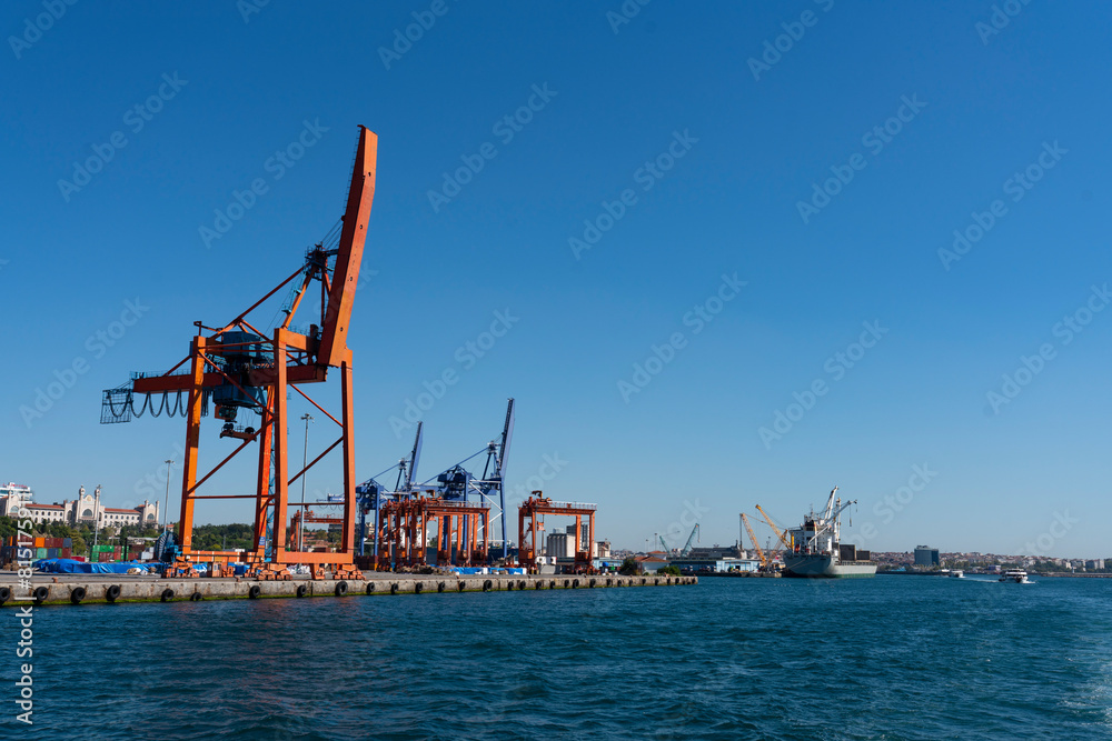 commercial shipping port. commercial ships loading and unloading in the port