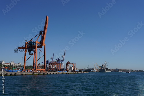 commercial shipping port. commercial ships loading and unloading in the port