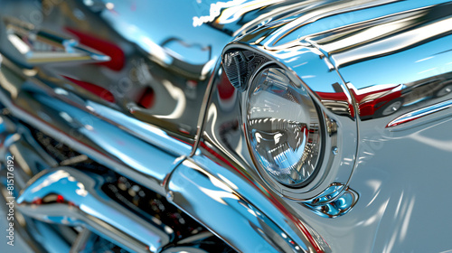 Vintage Elegance: Hyper-Realistic Gleaming Classic Car with Polished Chrome Finish