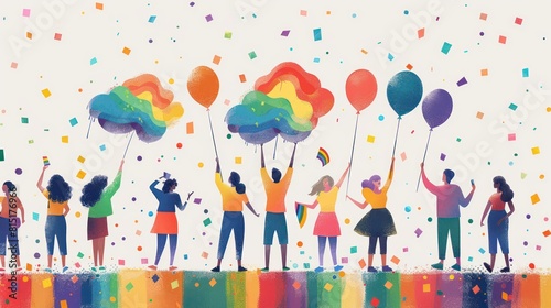 illustration people are enjoying the Pride Day holiday with LGBT symbols