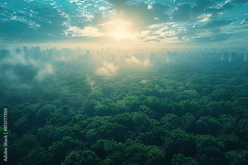 Fototapeta premium Explore the mesmerizing beauty of a dense, green forest canopy captured from a top-down drone perspective