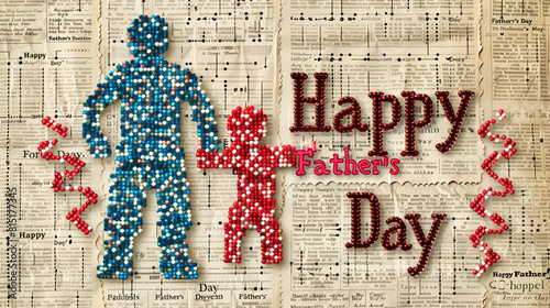 A Father's Day graphic using Morse code, with dots and dashes forming a child and father figure, the child sending a coded message as a gift.  photo