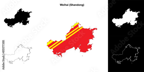 Weihai blank outline map set