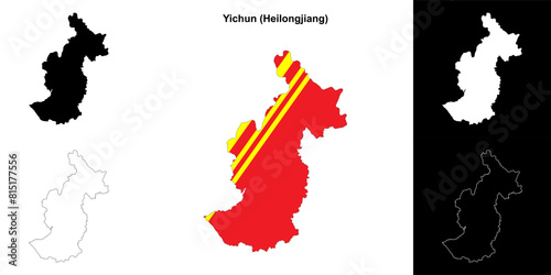 Yichun, Heilongjiang blank outline map set photo