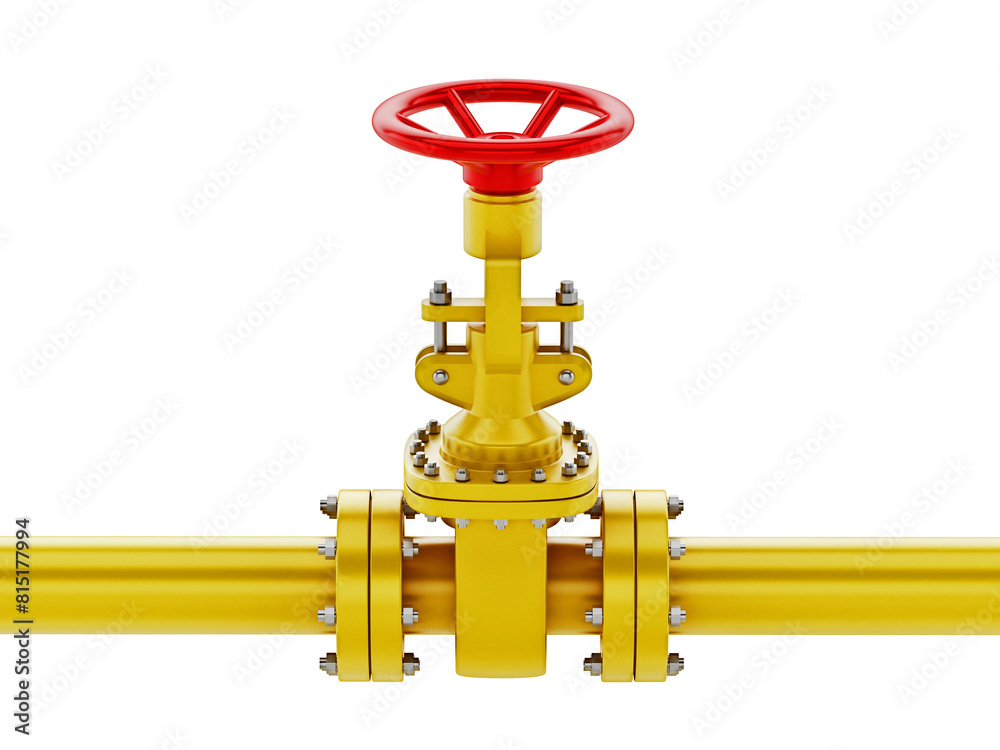 Yellow oil pipe with valve isolated on transparent background. 3D illustration Yellow oil pipe with valve isolated on transparent background. 3D illustration