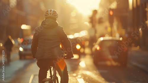 a person cycling on a city street