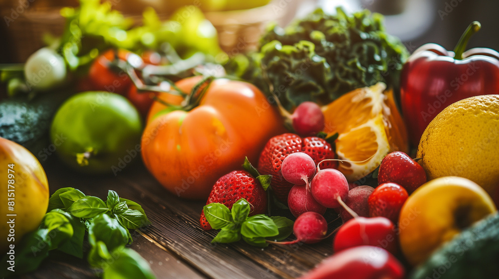 Obst Früchte und Gemüse auf Holztisch - Bio frische Markt Ernte
Obst Früchte und Gemüse auf Holztisch - Bio frische Markt Ernte