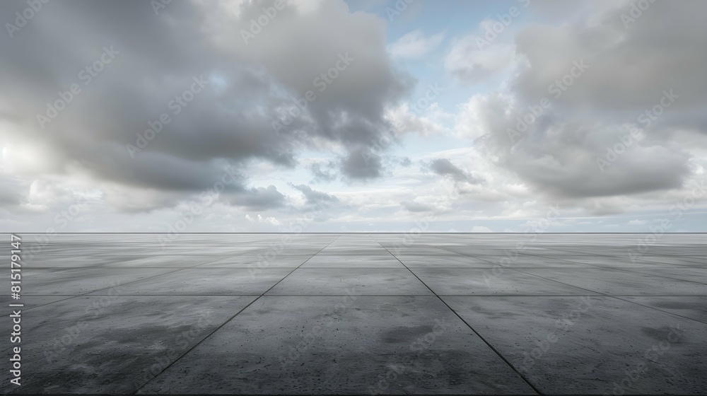 Dark Concrete Floor Background Infinite Horizon Sky Panoramic Scene Dark Concrete Floor Background Infinite Horizon Sky Panoramic Scene