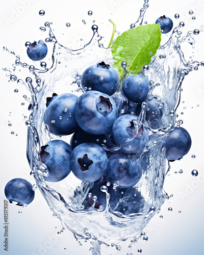 Blueberries Floating in Water With Green Leaf