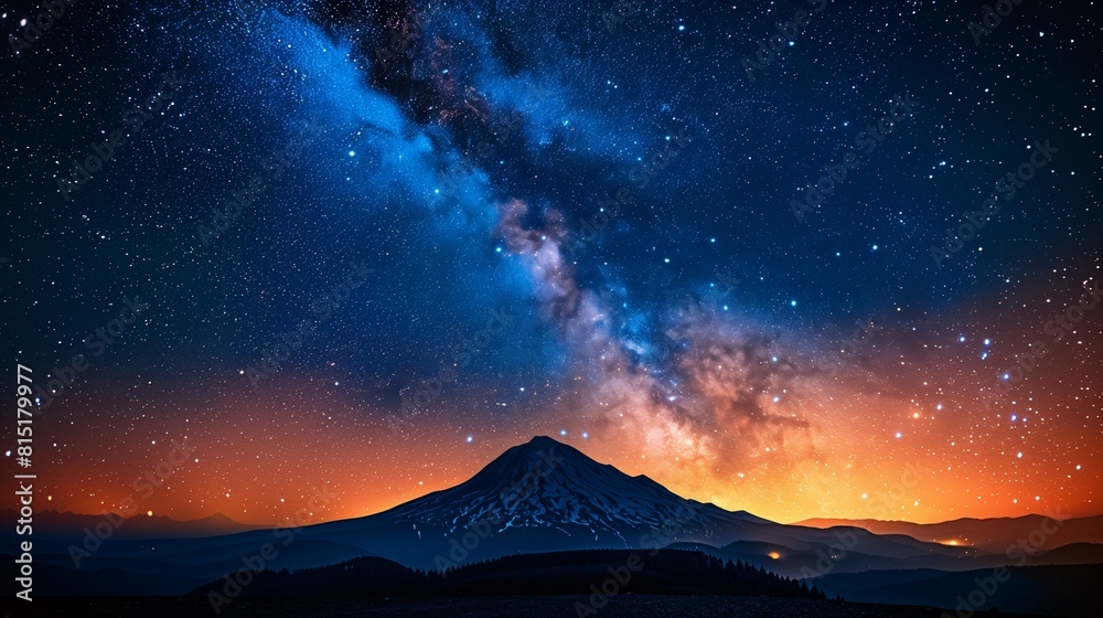 Night Sky Full of Stars Above a Silhouetted Mountain, Space for Text on Left