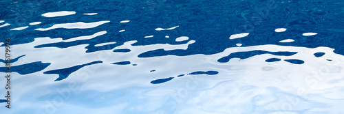 Beauty of a tranquil blue water surface, capturing gentle fluid swirls and mesmerizing reflections, offering copy space for text, ideal for conveying concepts of peace, relaxation and natural purity.