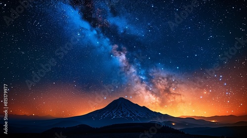 Night Sky Full of Stars Above a Silhouetted Mountain, Space for Text on Left