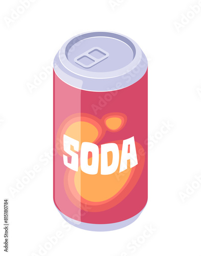 An isometric soda can on a white background, with an emphasis on refreshment and beverage design. Vector illustration isolated on white background