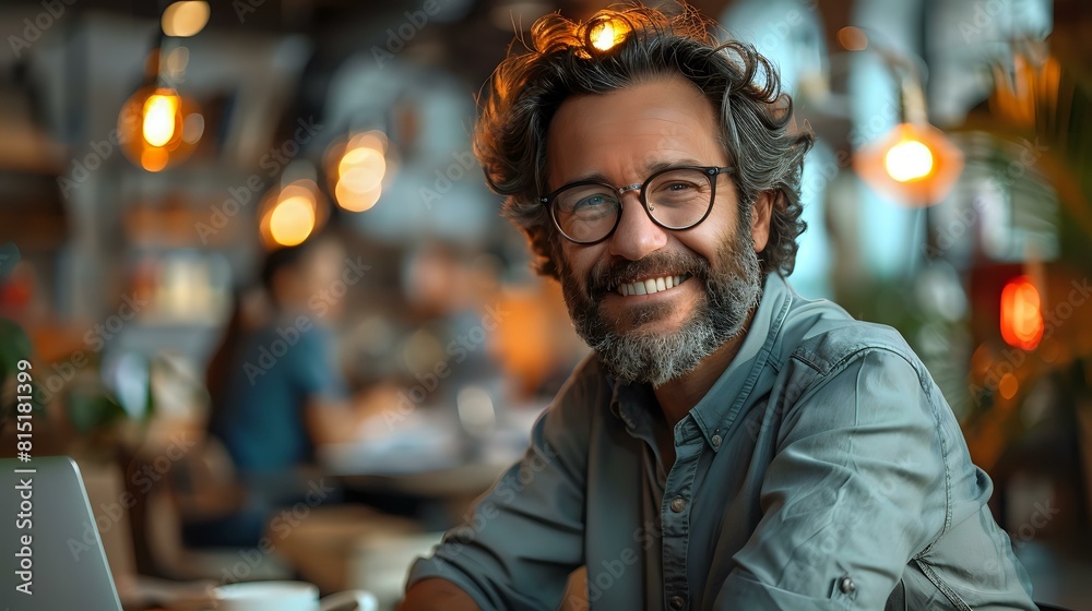 Fototapeta premium Warmly Lit Office: Casual Man Engaged in Conversation