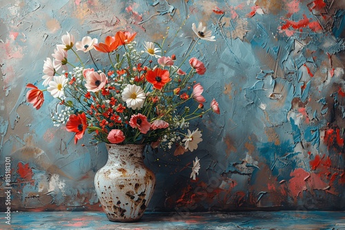 Vase with visible crack, filled with flowers.