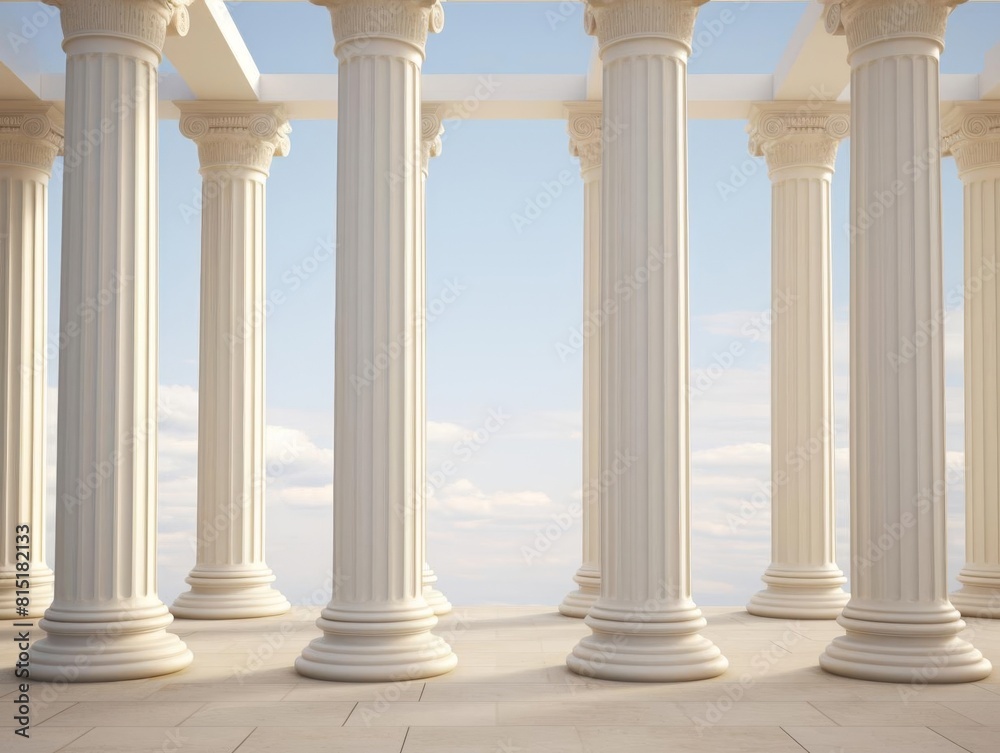 Fototapeta premium A row of Doric columns with simple, sturdy designs reminiscent of ancient Greek temples