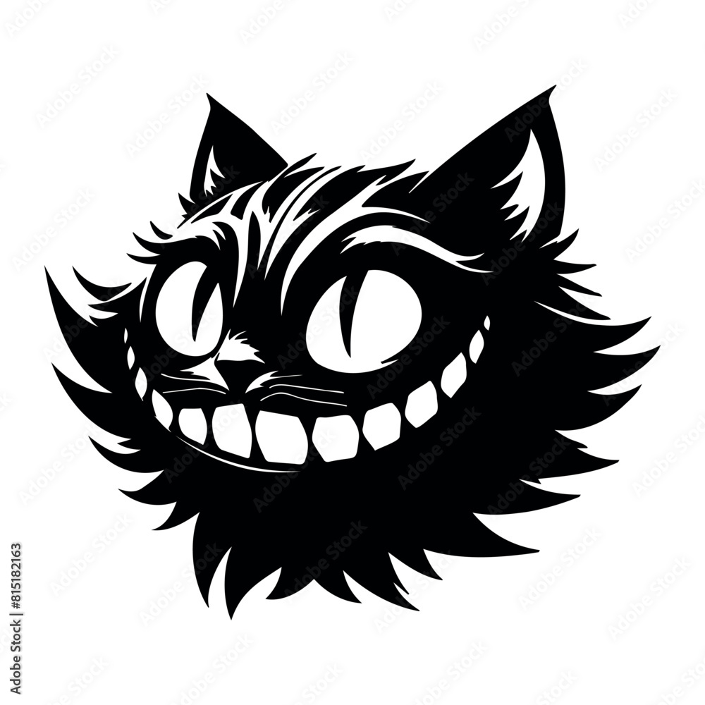 Obraz premium A smile with a grin, the head of a cat. Black silhouette on a transparent background, vector drawing.
