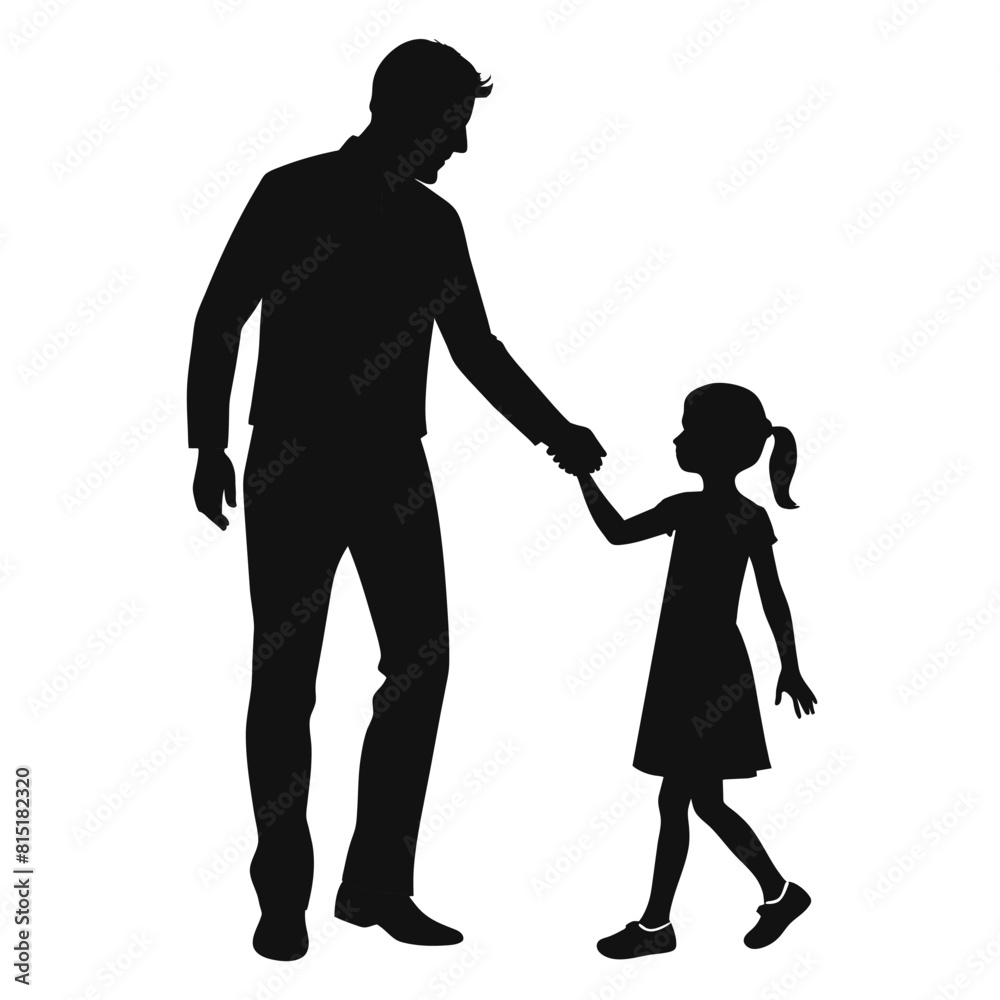 vector silhouette illustration depicting a father tenderly holding His daughter's hand