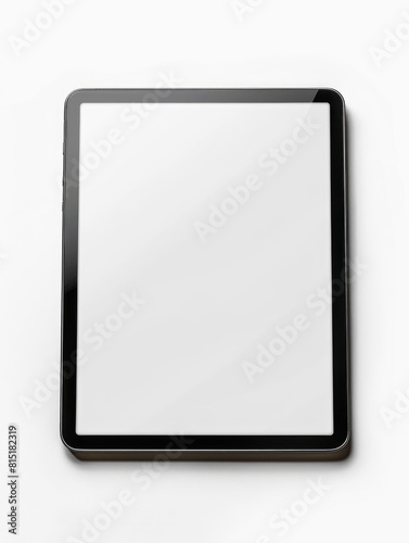 Modern black tablet computer with blank horizontal screen isolated on white background.