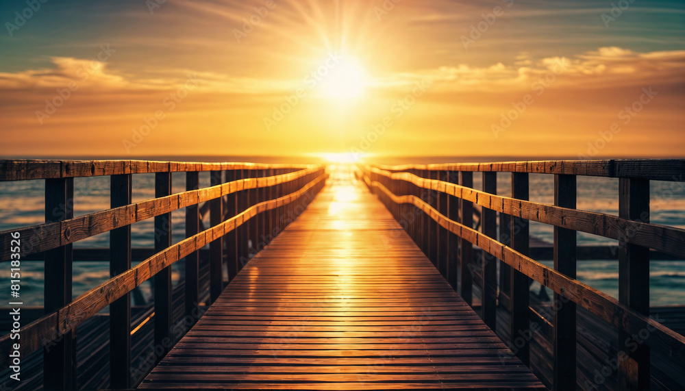 Fototapeta premium Pier at sunset. Sea pier in the light of the sun's rays