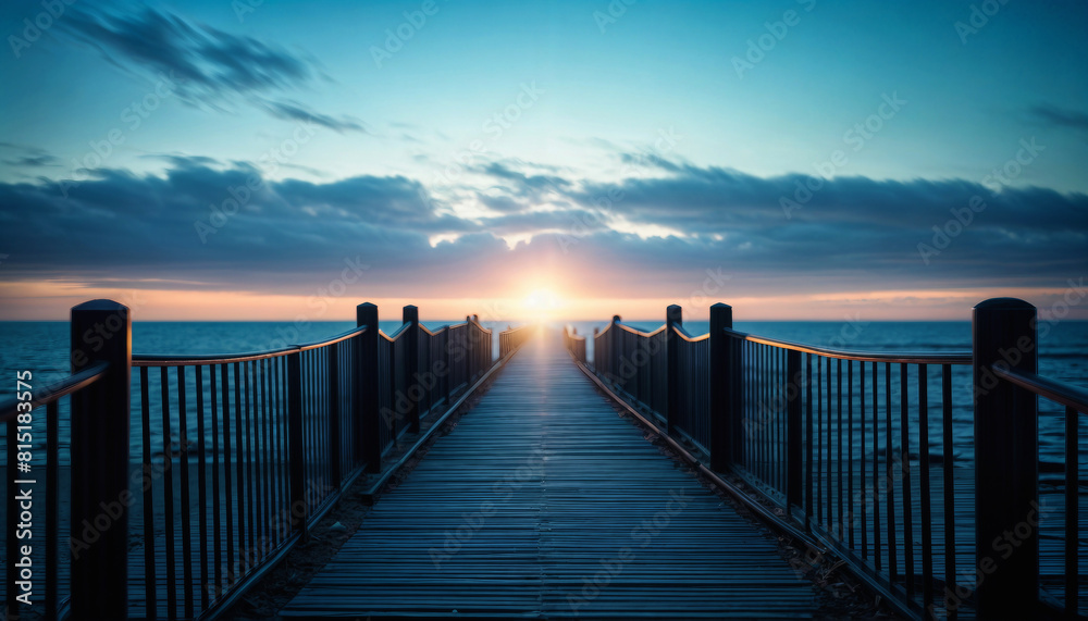 Fototapeta premium Pier at sunset. Sea pier in the light of the setting sun