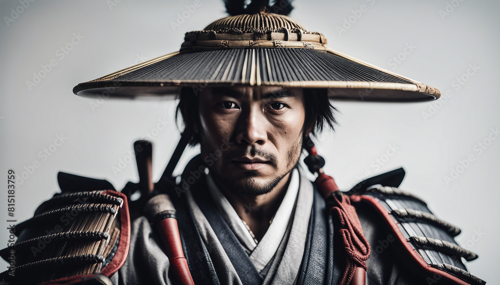 Obraz premium portrait of samurai, isolated white background, copy space for text 