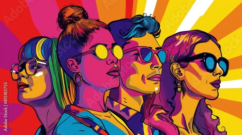 Pop Art Illustration of Diverse Individuals Celebrating Pride Month