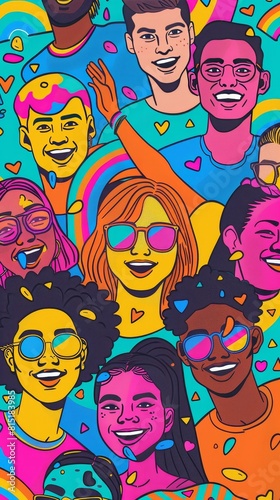 Pop Art Illustration of Diverse Individuals Celebrating Pride Month