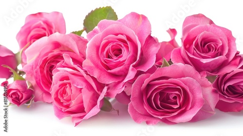 A cluster of vibrant pink roses set against a white backdrop