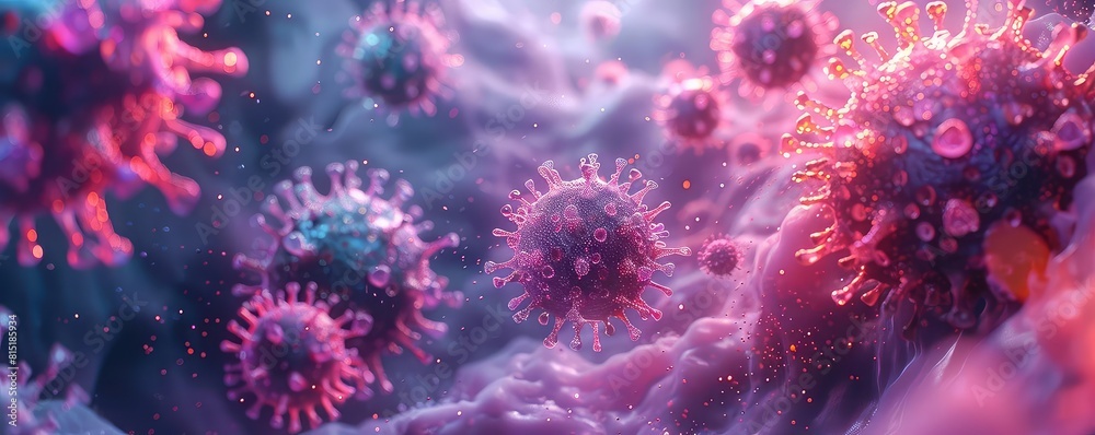 Obraz premium Surreal 3D landscape representing the spread of coronavirus, dark ominous tones, aerial view