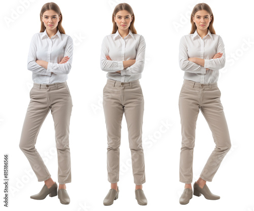 Set of business Woman with natural face beauty, 25 years old, three side views, cut out