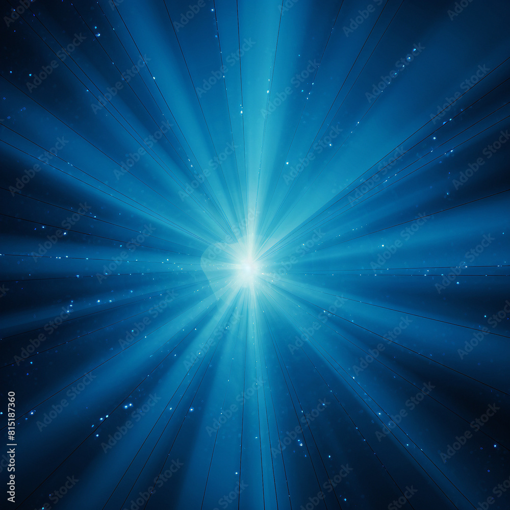 Naklejka premium Shinning sunburst light rays in the dark. Blue star burst, explode star burst background image. Blue linear sunburst gradient background 