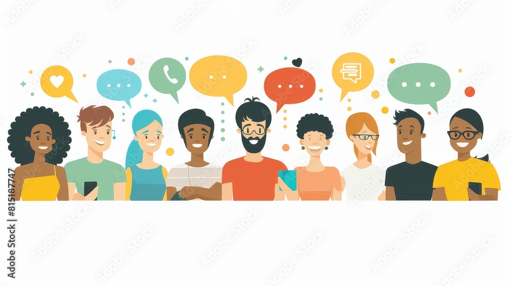Diverse group engaged in conversation on social media Diverse group engaged in conversation on social media