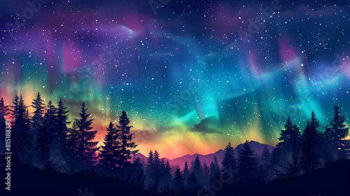 The photo shows a beautiful night sky with a colorful aurora borealis  also known as the northern lights
