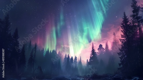 The photo shows a beautiful night sky with a colorful aurora borealis  also known as the northern lights