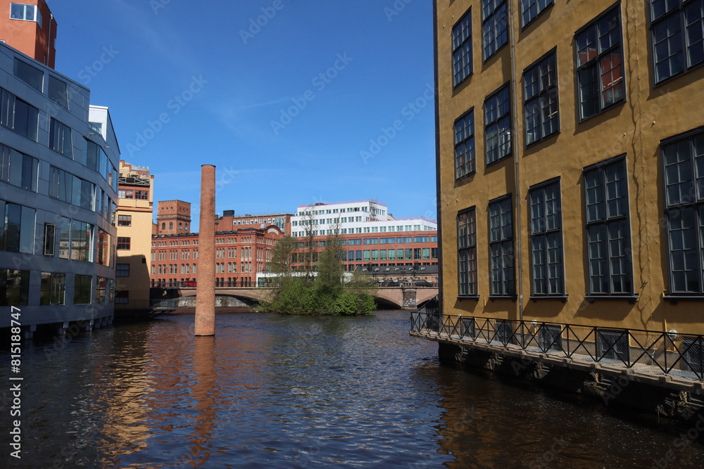 Obraz premium Sweden. Embankment on the river Motala ström in the city of Norrköping. City of Norrköping. Province of Östergötland. 