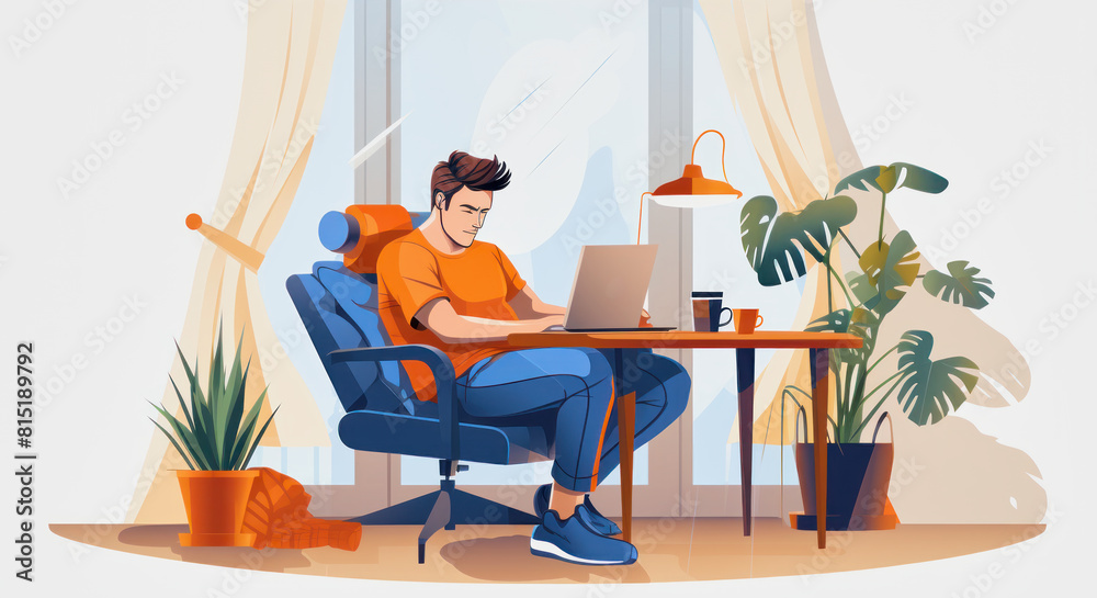 Fototapeta premium illustration of a man working in his home office